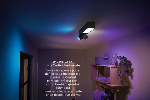 Philips Hue White & Color Ambiance Centris l Smart 2-Spots Ceiling Bar l Luminária de Teto l Ajuste cada Luz Individualmente l Poderoso Fluxo Luminoso 1.560 lumen l Compatível com Alexa, Apple Homekit & Google Assistant | Funciona com Bluetooth e/ou com a Hue Bridge on internet