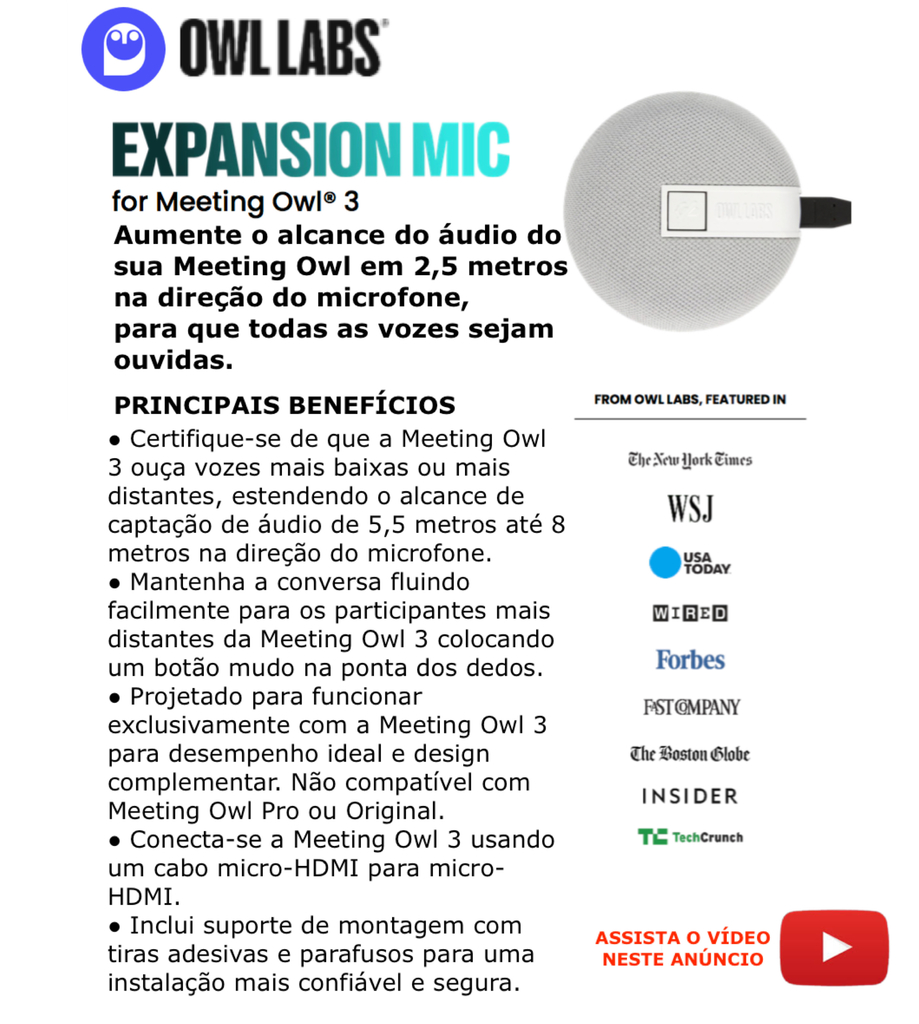 Owl Labs Meeting Owl Expansion Mic, para a Meeting Owl 3 , Estende o Alcance de Áudio para 8 metros - buy online