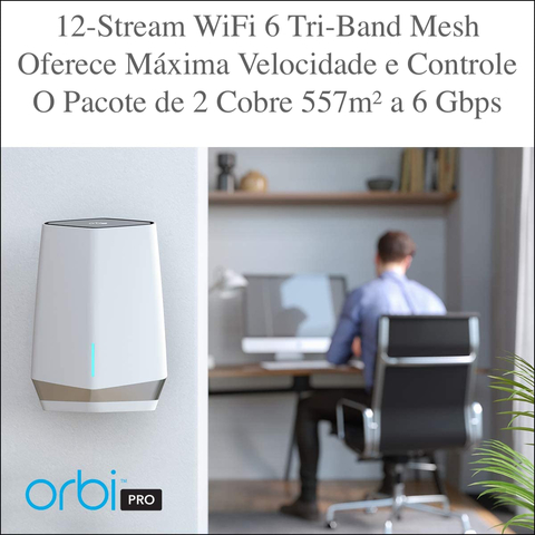 Netgear Orbi Pro SXK80B2 AX6000 WiFi6 Mesh Até 6Gbps | 4 SSIDs, VLAN, QoS | Triband Gigabit Mesh | 550m² - Loja do Jangão - InterBros