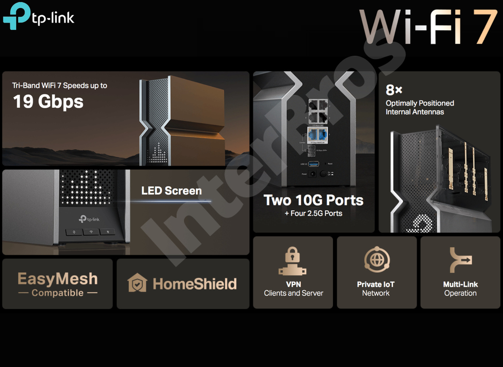 TP-Link Tri-Band BE19000 WiFi 7 Router Archer BE800 280 m² - Loja do Jangão - InterBros