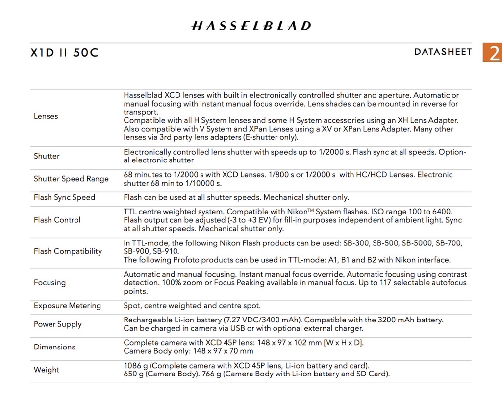 Hasselblad X1D II 50C Medium Format Mirrorless High End Camera 2ª Geração - online store