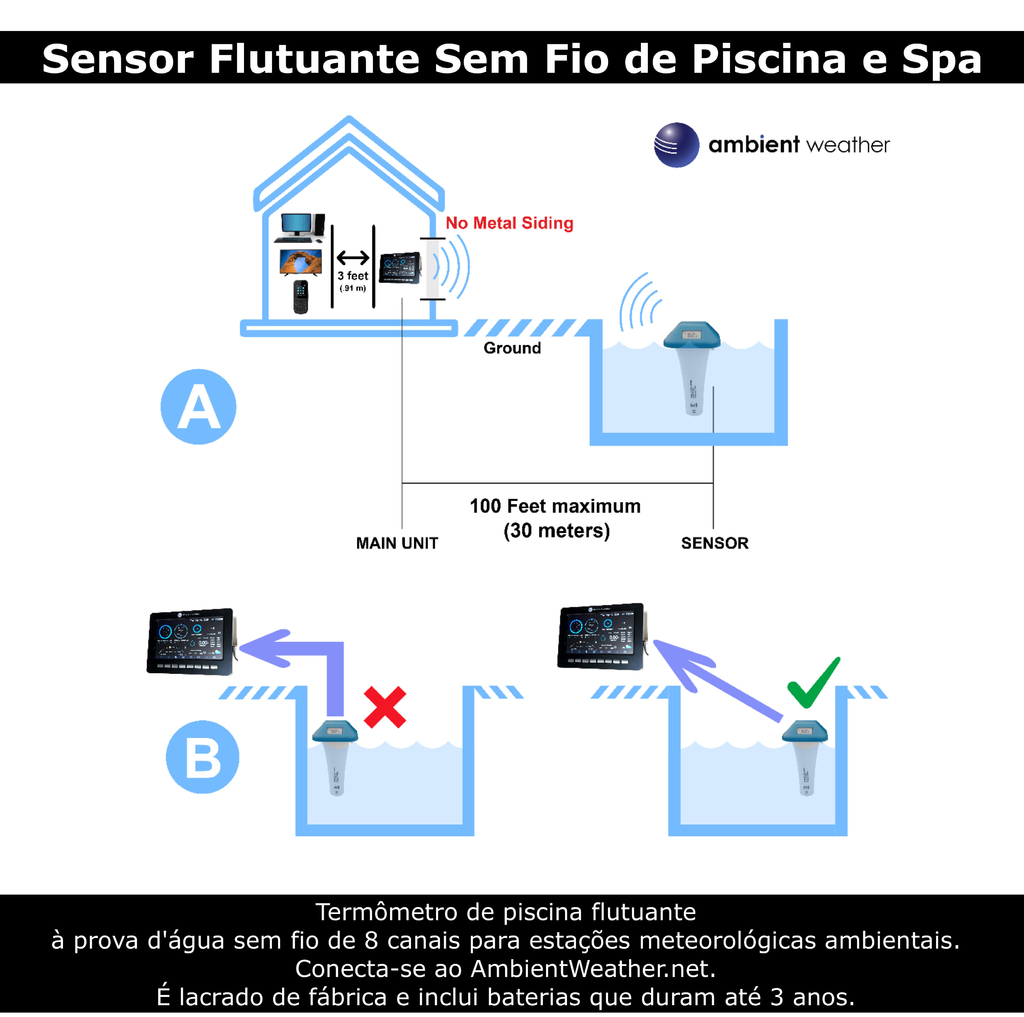 Image of Ambient Weather Estação Metereológica Ultrassônica WiFi | Sensor de Raios e Tempestades | Sensor de Umidade do Solo | Sensor de Piscina | Compatível com Alexa e Google | Internet Conectada