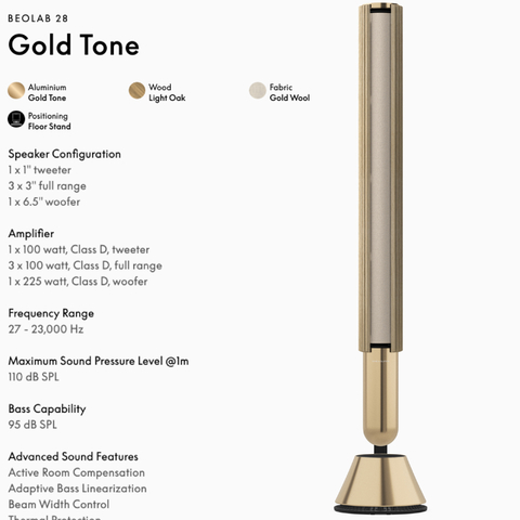 Bang & Olufsen Beolab 28 l Gold Oak l Wireless Stereo Speakers for Home Cinema l Som Estéreo de Grau de Estúdio l Aparências Elegantes l Grave Poderoso l 1.250 Watts l Wi-Fi & Bluetooth l Chromecast & Google Assistant Integrados l Compatível com Apple 2 & Spotify Connect l Recomendado para áreas de 15m² até 50m² on internet