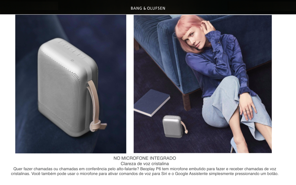 Bang & Olufsen Beoplay P6 Speaker Portátil Bluetooth Portátil 16 horas de Bateria Tru360º 96W com Microfone - tienda online