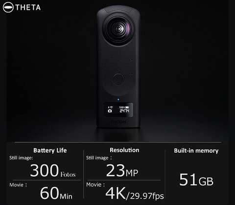 RICOH THETA Z1 51GB Câmera 360° l Dois sensores CMOS retroiluminados de 1,0 polegadas l Memória interna de 51 GB l Imagens de 23 MP l Vídeo 4K com estabilização de imagem l HDR, transferência sem fio de alta velocidade - tienda online