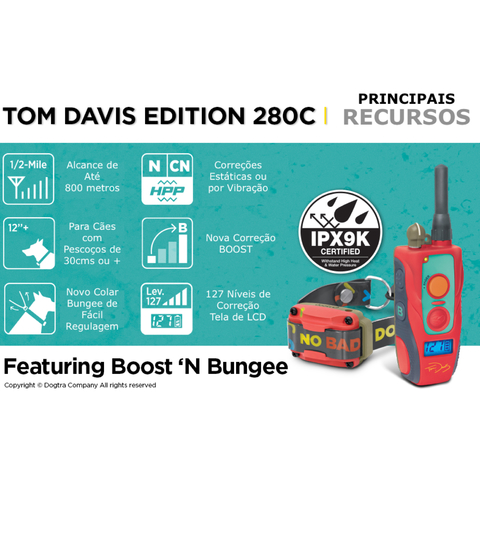 Dogtra Tom Davis 280C | Sistema com E-Collar Ergonômico de Treinamento Remoto | Novo Colar Bungee | Novo Recurso Boost | 127 Níveis de Correção | Alcance de 800 metros | A Prova D' Água - Loja do Jangão - InterBros