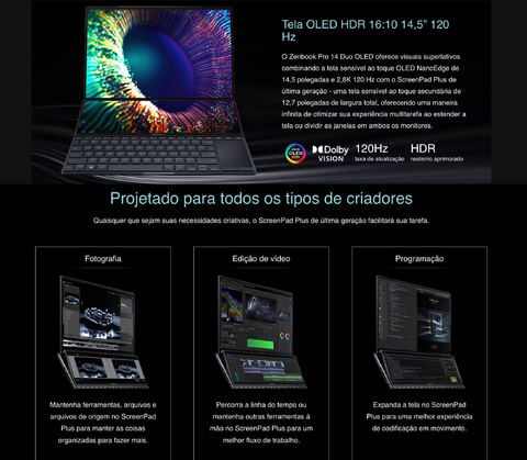 ASUS 14.5" ZenBook Pro 14 Duo OLED l Multi-Touch Notebook l Intel Core i9 14-Core (12th Gen) l 32GB LPDDR5 RAM | 1TB M.2 PCIe 4.0 SSD l 14.5" 2880 x 1800 OLED Touchscreen l 12.7" ScreenPad Plus Touchscreen l NVIDIA GeForce RTX 3050 Ti l UX8402ZE-DB96T - Loja do Jangão - InterBros