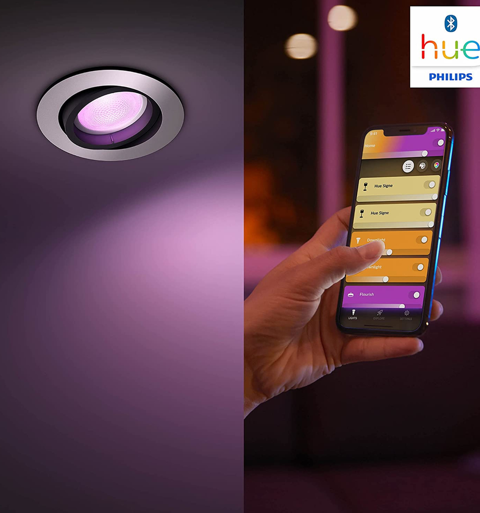 Philips Hue White and Color Ambiance Recessed Spotlight Bluetooth Centura | Nova Geração | Luminária Spot Direcional Dicróica de Teto | Adequada para Locais Úmidos | Compatível com a Alexa, Google Assistant, Apple HomeKit e Samsung SmartThings | Substituia suas luminárias antigas com a tecnologia LED inteligente en internet