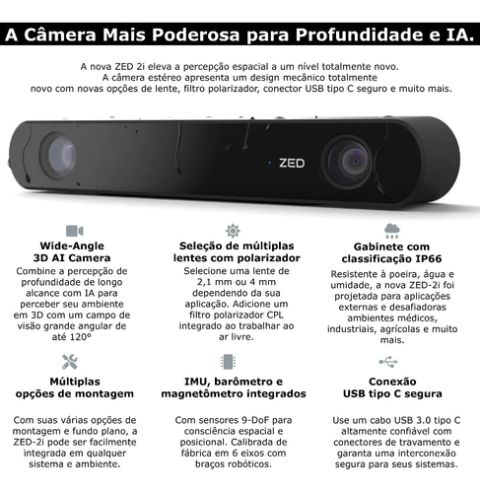Stereolabs ZED 2i Ai Stereo Depth Camera IP66 | Distância Focal das Lentes 2.1 mm | With Polarizer na internet