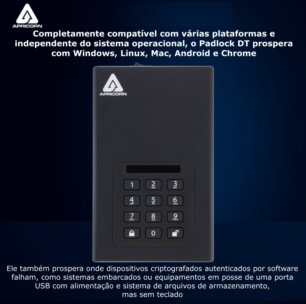 Apricorn 2 TB | USB 3.0 Hard Drive | Aegis Padlock AES-XTS 256-Bits | Disco Rígido Desktop | Criptografia de Grau Militar - loja online