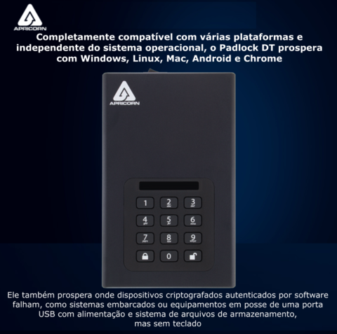 Apricorn 10 TB | USB 3.0 Hard Drive | Aegis Padlock AES-XTS 256-Bits | Disco Rígido Desktop | Criptografia de Grau Militar - tienda online