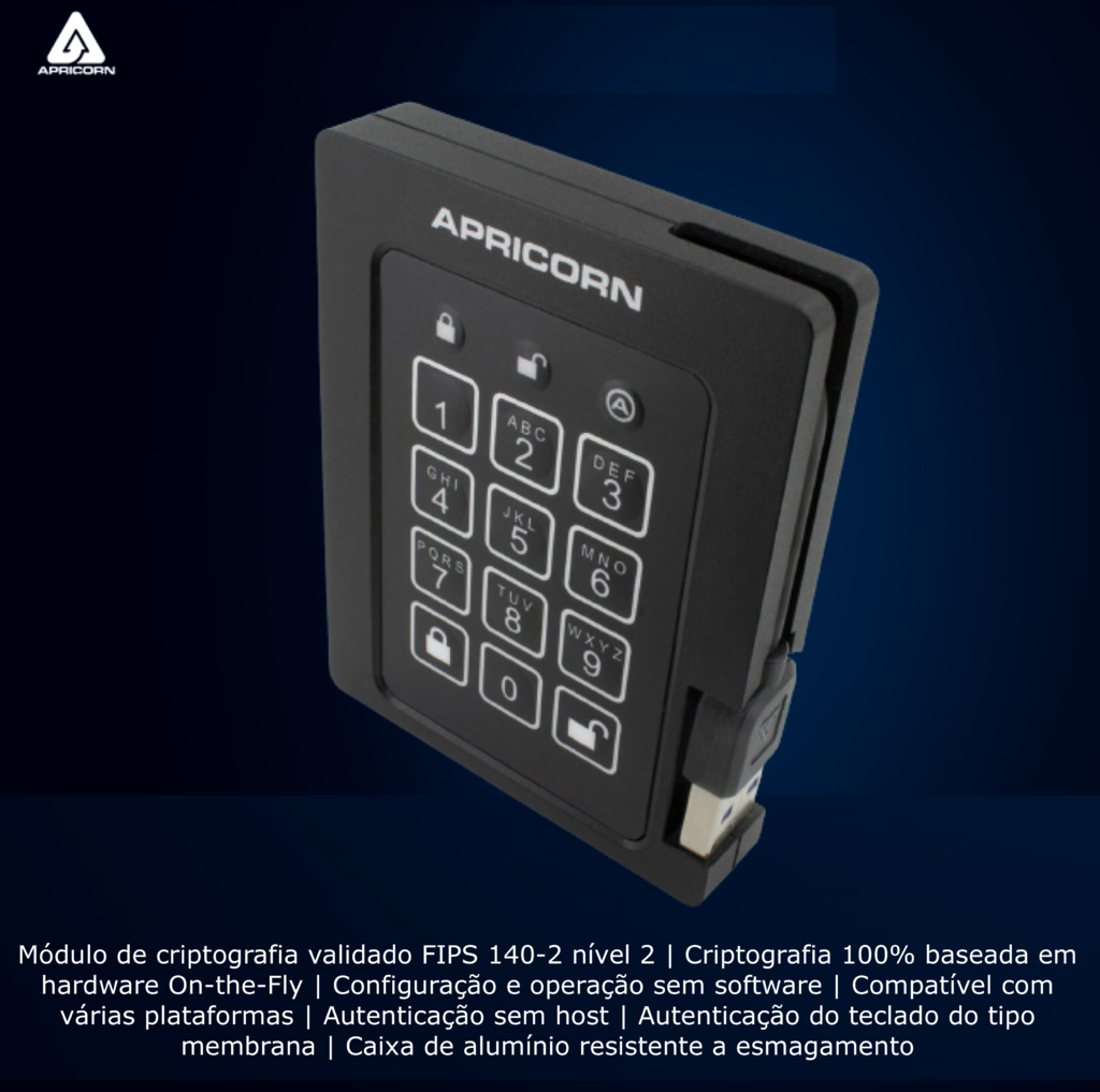 Imagem do Apricorn Aegis 2 TB Padlock | SSD Portátil | USB 3.0 Robusto | Aegis Padlock FIPS 140-2 256-Bits | Criptografia de Grau Militar