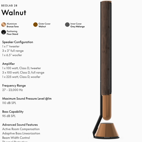 Imagen de Bang & Olufsen Beolab 28 l Walnut Oak l Wireless Stereo Speakers for Home Cinema l Som Estéreo de Grau de Estúdio l Aparências Elegantes l Grave Poderoso l 1.250 Watts l Wi-Fi & Bluetooth l Chromecast & Google Assistant Integrados l Compatível com Apple 2 & Spotify Connect l Recomendado para áreas de 15m² até 50m²