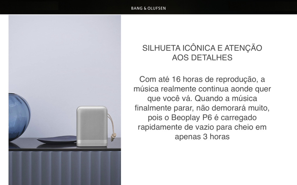 Imagen de Bang & Olufsen Beoplay P6 Speaker Portátil Bluetooth Portátil 16 horas de Bateria Tru360º 96W com Microfone