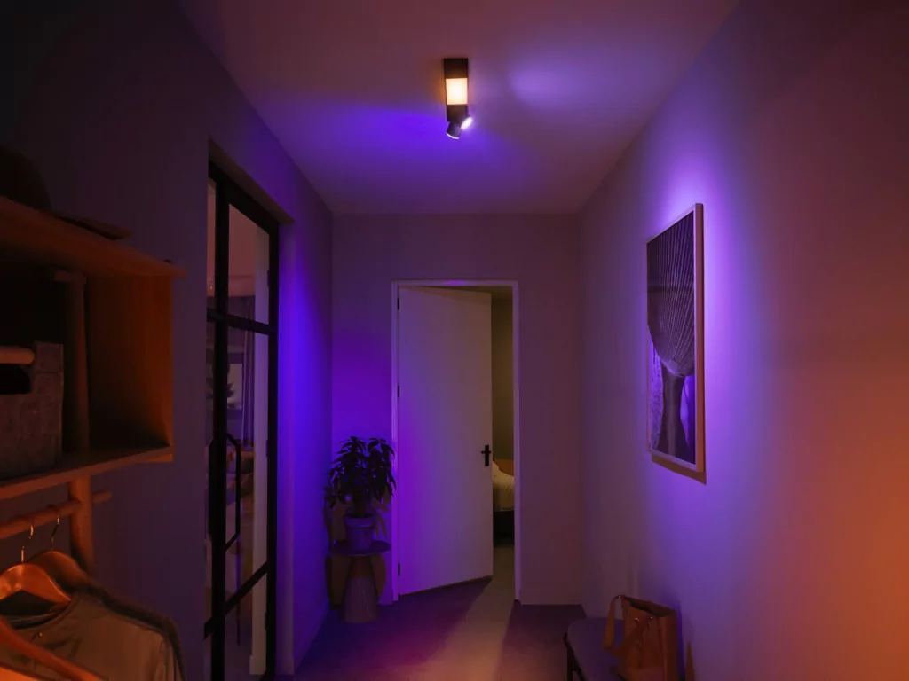 Philips Hue White & Color Ambiance Centris l Smart 2-Spots Ceiling Bar l Luminária de Teto l Ajuste cada Luz Individualmente l Poderoso Fluxo Luminoso 1.560 lumen l Compatível com Alexa, Apple Homekit & Google Assistant | Funciona com Bluetooth e/ou com a Hue Bridge - Loja do Jangão - InterBros
