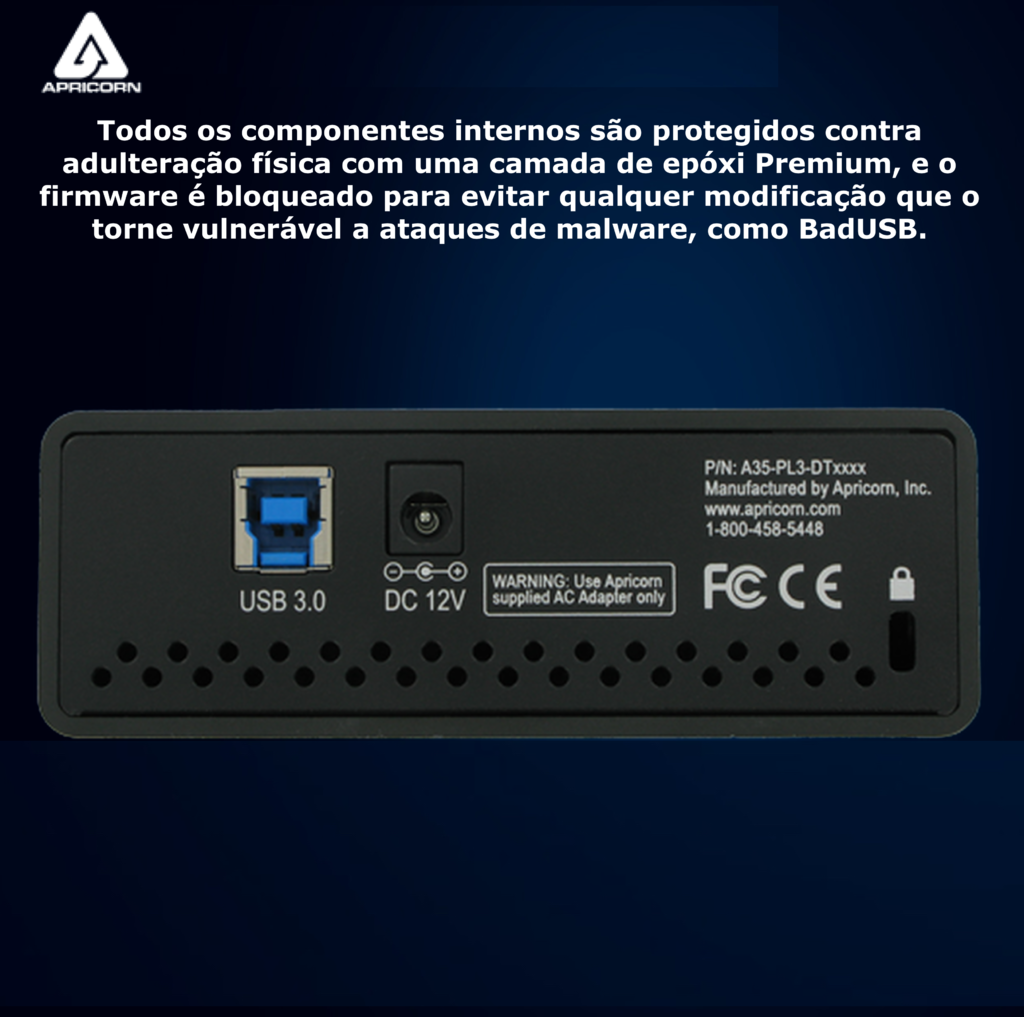 Imagen de Apricorn 10 TB | USB 3.0 Hard Drive | Aegis Padlock AES-XTS 256-Bits | Disco Rígido Desktop | Criptografia de Grau Militar