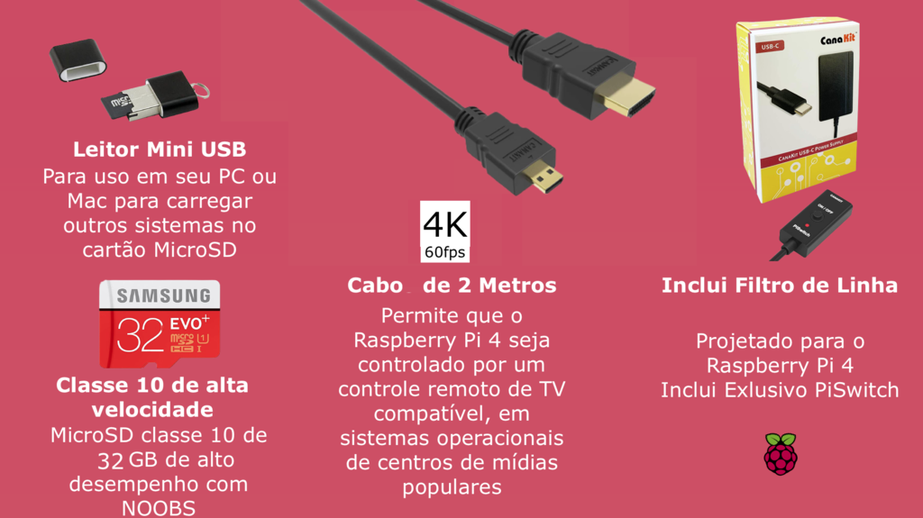 Image of Raspberry Pi 4 Extreme Kit Quad Core | Memória 4GB RAM | Disponível com 32GB SD Card , 64GB SD Card e 128GB SD Card