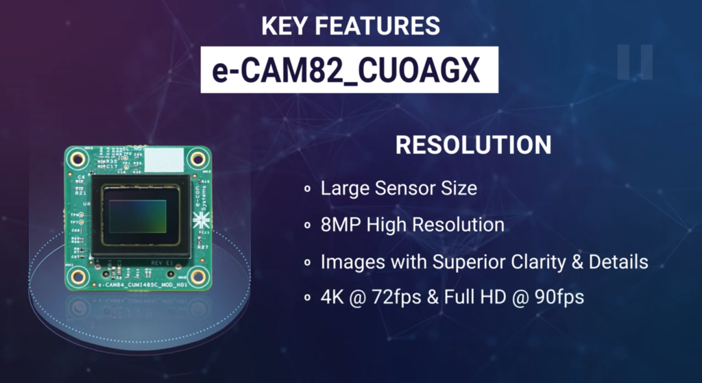 Image of e-Con Systems e-CAM82_CUOAGX 8MP | 4K SONY STARVIS™ IMX485 | Ultra Low Light Camera para o NVIDIA® Jetson AGX Orin™ e Jetson AGX Xavier™