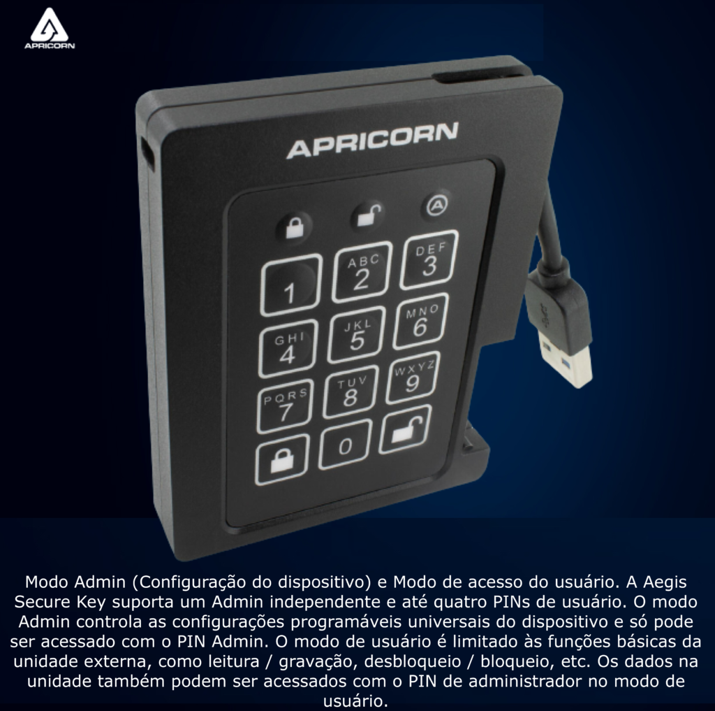 Apricorn Aegis 1 TB Padlock | SSD Portátil | USB 3.0 Robusto | Aegis Padlock FIPS 140-2 256-Bits | Criptografia de Grau Militar