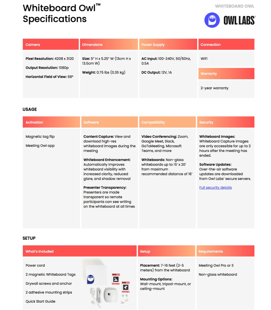Owl Labs MEETING OWL 3 360° 1080p + WHITEBOARD OWL Câmera de Lousa , Sistema de Videoconferência Inteligente on internet