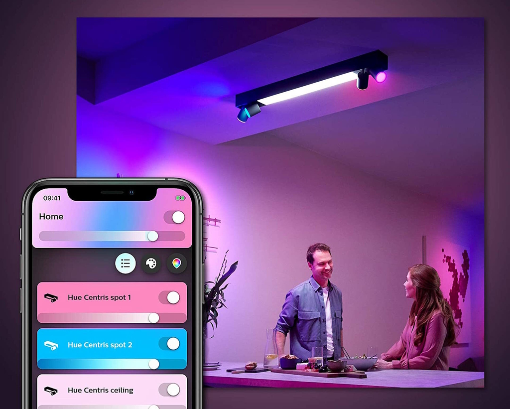 Imagen de Philips Hue White & Color Ambiance Centris l Smart 4-Spots Ceiling Bar l Luminária de Teto l Ajuste cada Luz Individualmente l Poderoso Fluxo Luminoso 4.200 lumen l Compatível com Alexa, Apple Homekit & Google Assistant | Funciona com Bluetooth e/ou com a Hue Bridge