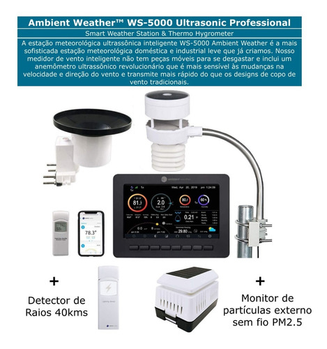 Ambient Weather Estação Metereológica Ultrassônica Professional WiFi | Detector de Raios e Tempestades | Sensor de Qualidade Do Ar | Compatível com Alexa e Google | Internet Conectada - comprar online