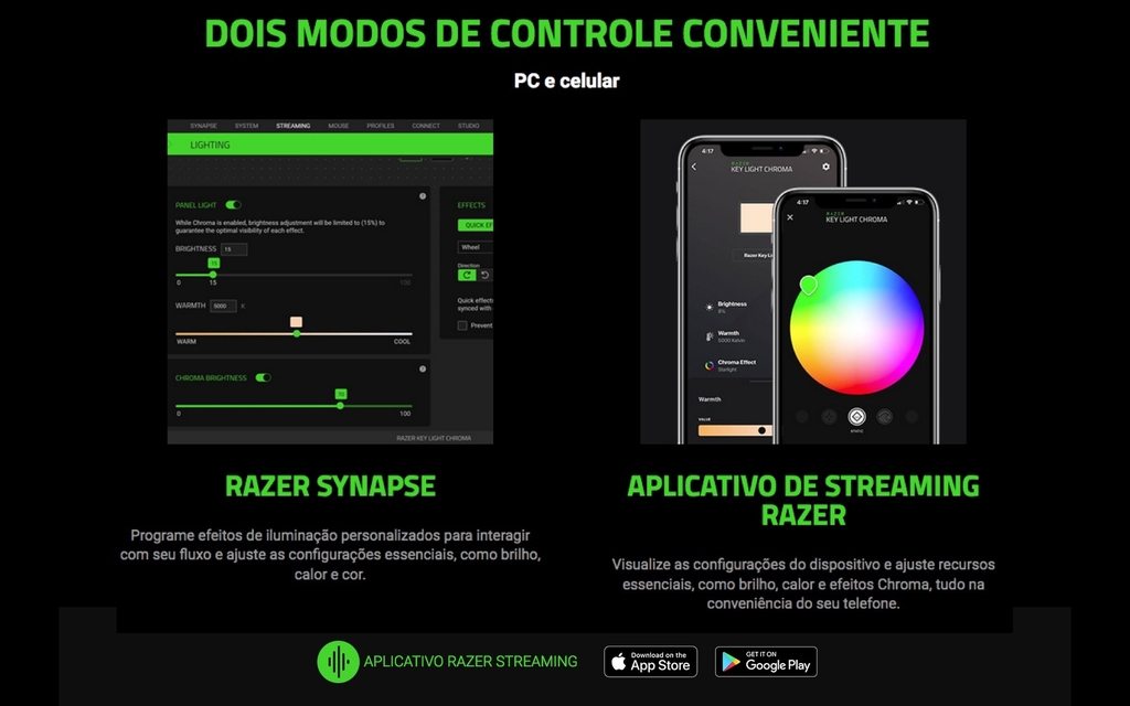 Imagen de Razer Key Light Chroma l Customizable RGB Light Spectrum l Iluminação de Estúdio Profissional para Streaming l Gravação de Vídeo l Vídeo-Conferência l Controlável pelo PC , Telefone e Tablet l Luz Frontal Interativa l Fluxo Luminoso de 2.800 lumens l Controle WiFi pelo PC ou Telefone l Wi-Fi & Bluetooth l Todos os Tons de Branco e + 16.8 milhões de Cores l Dispositivo IoT l Expansível até 11 luzes l Compatível com Alexa, Apple Homekit & Google Assistant l Monte sua cena para uma transmissão que brilha