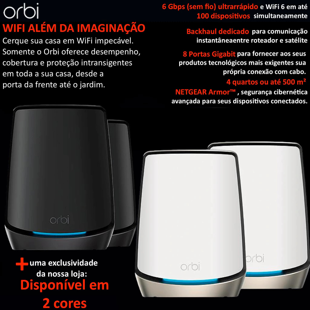 NETGEAR Orbi 860 Series Tri-Band WiFi 6 Mesh System, RBK862SB , 6 Gbps, 10 Gig Port 500 m²