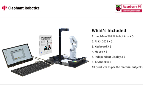 Elephant Robotics Robot Kit Bundle For Laboratory , 5 MechArm Pi + 5 AI Kits Artificial Intelligence , Braços Robóticos , Educacional , Treinamento , Pesquisa , +12 anos - comprar online