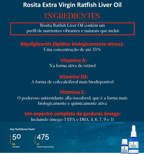 Rosita Extra Virgin Ratfish Liver Oil, Suplemento Alimentar Premium Gourmet, Puro Óleo de Fígado Extra Virgem de Ratfish, Impulsionador da Glândula Pineal, Made in Noruega - buy online