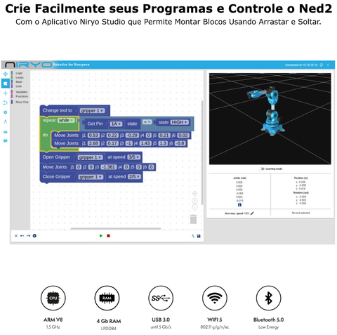 Niryo Ned 2 Braço Robótico Colaborativo , Novo Cobot de Seis Eixos - comprar online