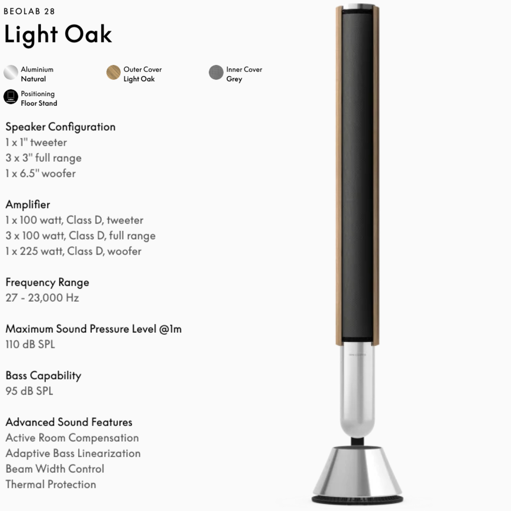 Imagen de Bang & Olufsen Beolab 28 l Light Oak l Wireless Stereo Speakers for Home Cinema l Som Estéreo de Grau de Estúdio l Aparências Elegantes l Grave Poderoso l 1.250 Watts l Wi-Fi & Bluetooth l Chromecast & Google Assistant Integrados l Compatível com Apple 2 & Spotify Connect l Recomendado para áreas de 15m² até 50m²