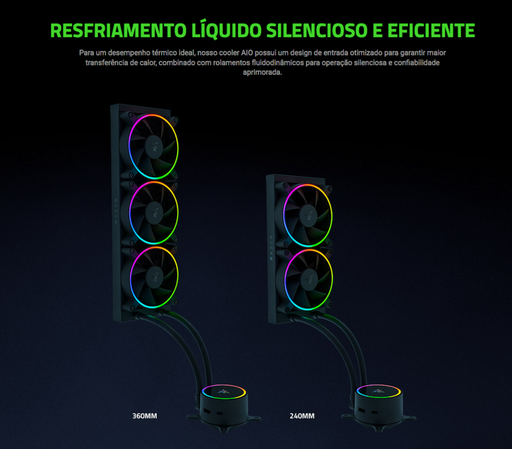 Razer Hanbo Chroma RGB l All-In-One Liquid Cooler l aRGB Pump Cap l Ventiladores aRGB silenciosos e potentes l Resfriamento líquido silencioso e eficiente l Suporte ao controlador Pulse Width Modulation l Escolha 240mm ou 360mm - comprar online