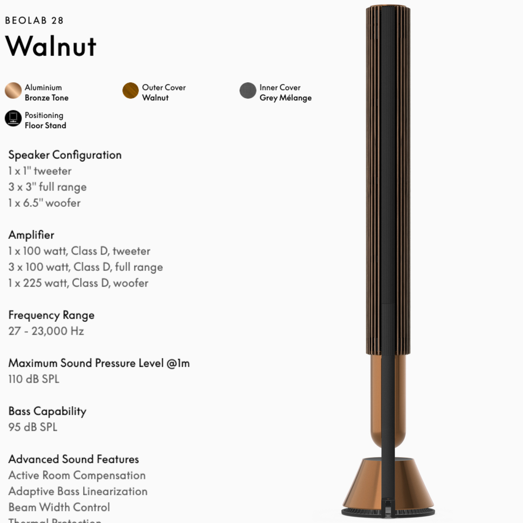 Bang & Olufsen Beolab 28 l Walnut Oak l Wireless Stereo Speakers for Home Cinema l Som Estéreo de Grau de Estúdio l Aparências Elegantes l Grave Poderoso l 1.250 Watts l Wi-Fi & Bluetooth l Chromecast & Google Assistant Integrados l Compatível com Apple 2 & Spotify Connect l Recomendado para áreas de 15m² até 50m² - comprar online