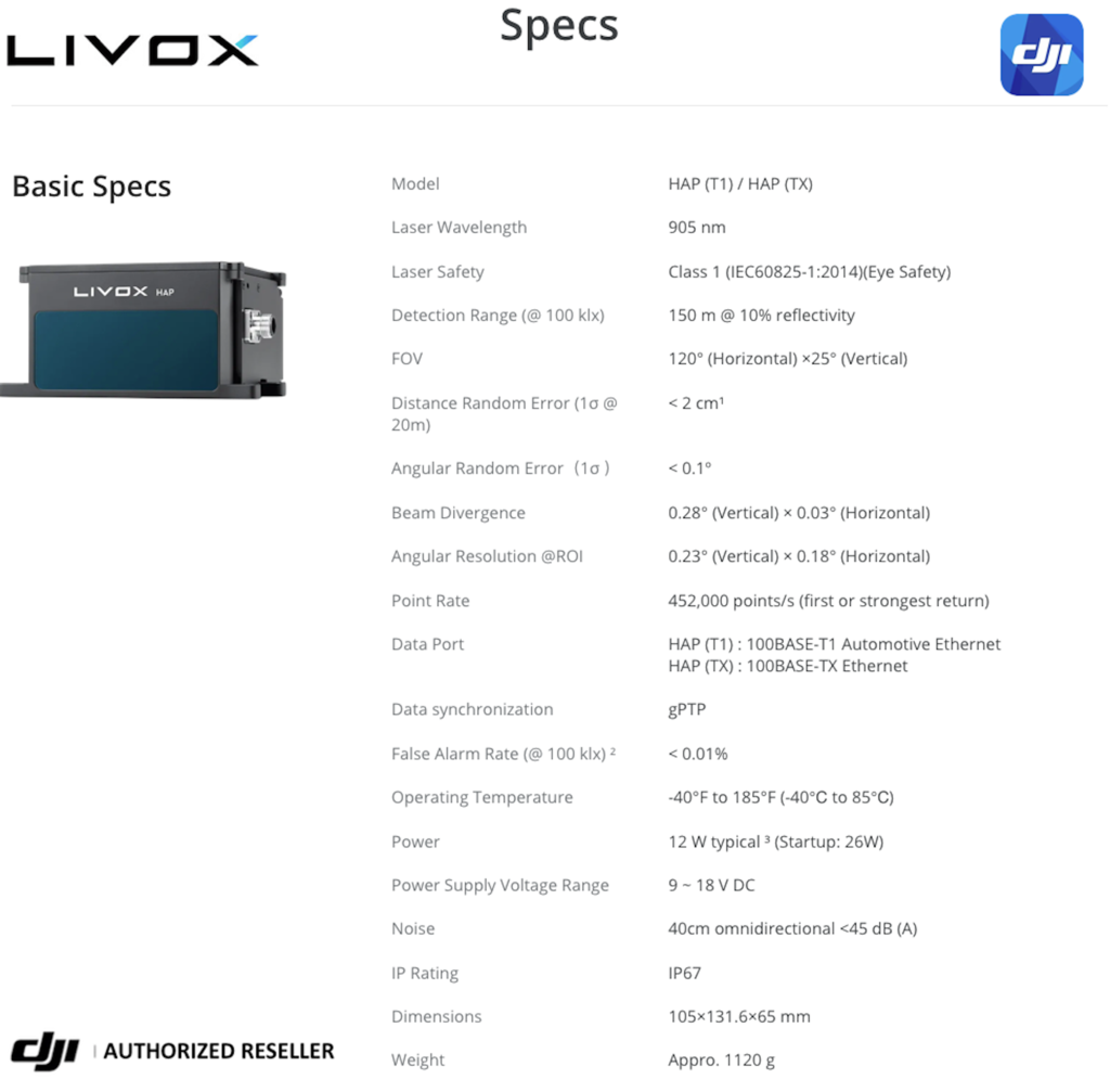 LIVOX TECH HAP TX LiDAR