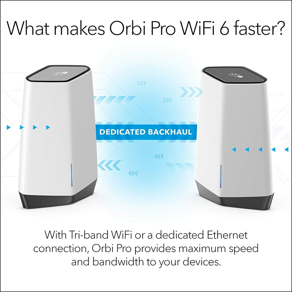 Image of Netgear Orbi Pro SXK80B1 AX6000 WiFi6 Mesh Até 6Gbps | 4 SSIDs, VLAN, QoS | Triband Gigabit Mesh | 280m²