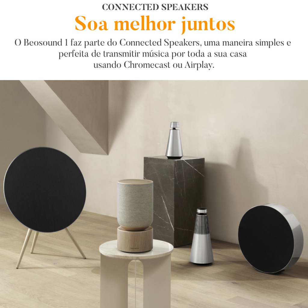 Bang & Olufsen Beosound 1 l Cor Natural l Portable Wireless Wi-Fi and Bluetooth Speaker l Auto Falante Sem Fio Portátil 360º l Bateria de até 12 horas l Acoustic Lens Technology l WiFi & Bluetooth l Chromecast & Google Assistant Integrados l Compatível com Apple 2 & Spotify Connect l Recomendado para áreas de 10m² até 50m²