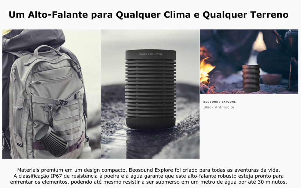 Bang & Olufsen Beosound Explore Bluetooth Portátil até 28 hrs de Bateria IP67 a Prova d'água e Areia Escolha a Cor