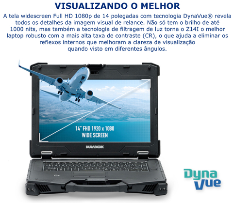 Durabook l Z14I Rugged Laptop l Laptop Industrial Robusto l Tão forte quanto possível l Personalização sem limites.l 4.0” FHD DynaVue® SR display with 1000 nits l Personalizável l Projetado para os ambientes mais severos l Extremamente robusto certificado para resistência a névoa salina e fungos l Peça um orçamento - comprar online