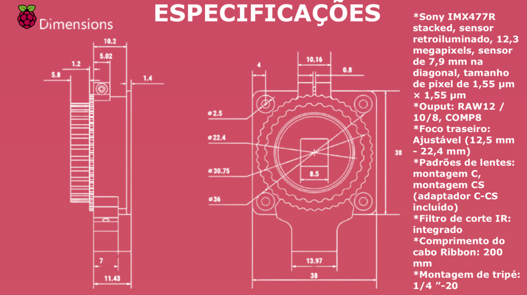 Raspberry Pi High Quality Câmera ,Sensor Sony IMX477 de 12,3 megapixels, + Lente 6mm