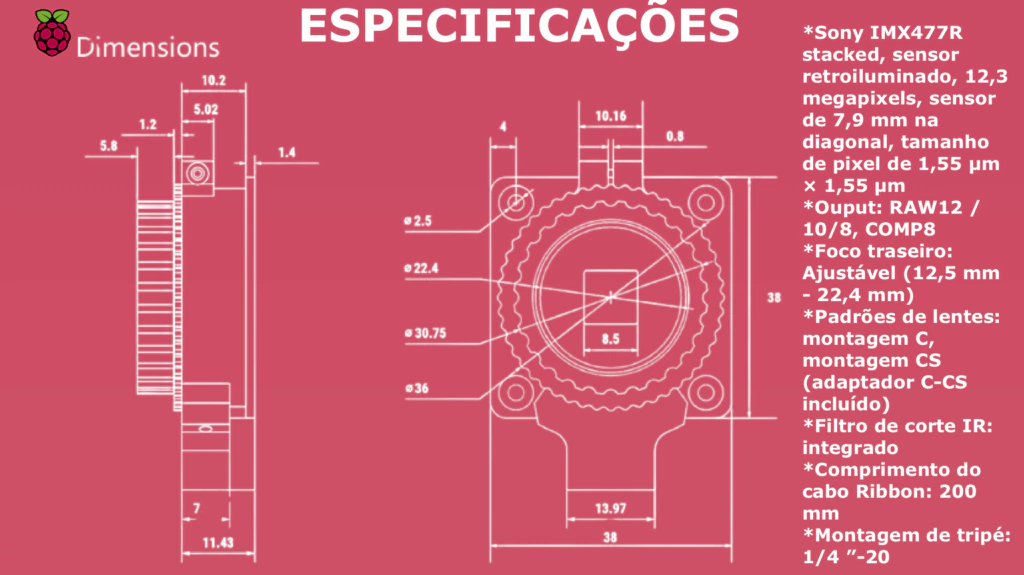 Raspberry Pi High Quality Câmera ,Sensor Sony IMX477 de 12,3 megapixels, + Lente 6mm