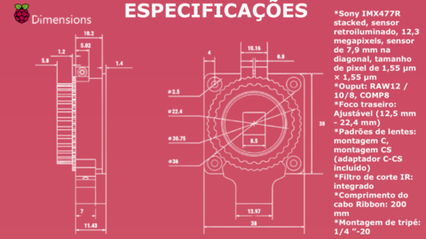 Raspberry Pi High Quality Câmera 12.3mp + Arducam Lente 140º FishEye Ultra Wide Angle 1/2.3´´ M12