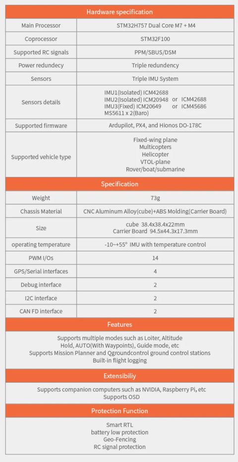 CubePilot Cube Orange+ Standard Set Carrier Board ADS-B (IMU V8) - Loja do Jangão - InterBros