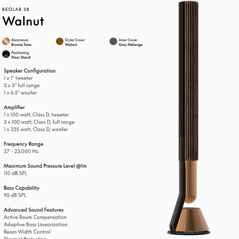 Bang & Olufsen Beolab 28 l Walnut Oak l Wireless Stereo Speakers for Home Cinema l Som Estéreo de Grau de Estúdio l Aparências Elegantes l Grave Poderoso l 1.250 Watts l Wi-Fi & Bluetooth l Chromecast & Google Assistant Integrados l Compatível com Apple 2 & Spotify Connect l Recomendado para áreas de 15m² até 50m² en internet