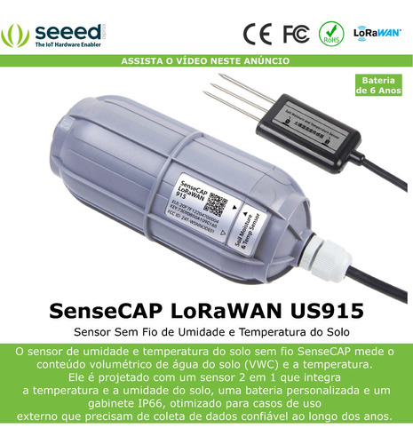 Sensecap Sensor Sem Fio | Sensor de Umidade & Temperatura do Solo | Protocolo Lorawan - comprar online