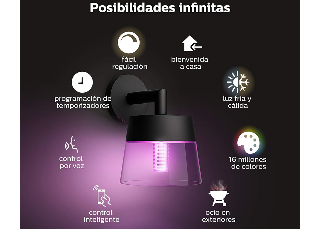 Philips Hue Attract l White and Color Ambiance l LED Smart Outdoor Wall Lantern l Luminária Arandela de Parede l Cristal Autêntico | Lança um Arco Colorido l Compatível com a Alexa, Google Assistant e Apple HomeKit | Requer a Hue Bridge l Kit2 - Loja do Jangão - InterBros