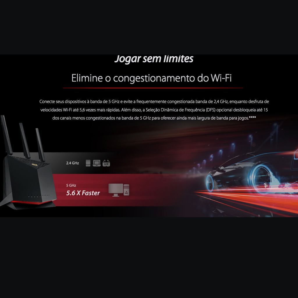 ASUS RT-AX86U AX5700 Wireless Dual-Band Gigabit Gaming Router l Roteador Gamer l Projetado para games online e móveis l 2 portas USB 3.2 l Cobertura de até 600 m² l Incluída Segurança de Internet Vitalícia l Compatível com PS5 - online store