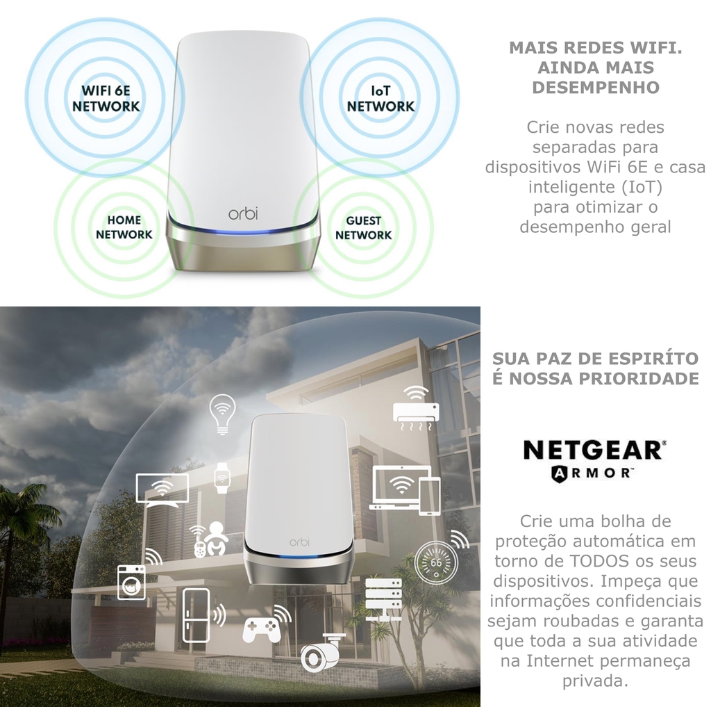 Netgear Orbi 900 Series Quad-Band l WiFi 6e Mesh 10.8Gbps RBKE964 , RBKE963, RBKE962, RBSE960, Até 200 Dispositivos - comprar online