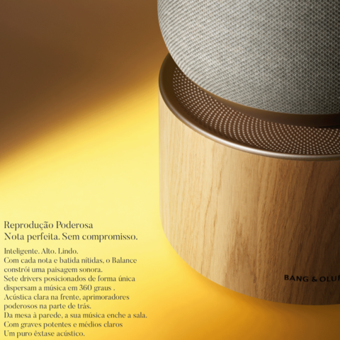 Bang & Olufsen Beosound Balance, Black Oak , Wireless Smart 360º Speaker, Poderoso Som de 850W , Recomendado para áreas de 10m² até 80m²