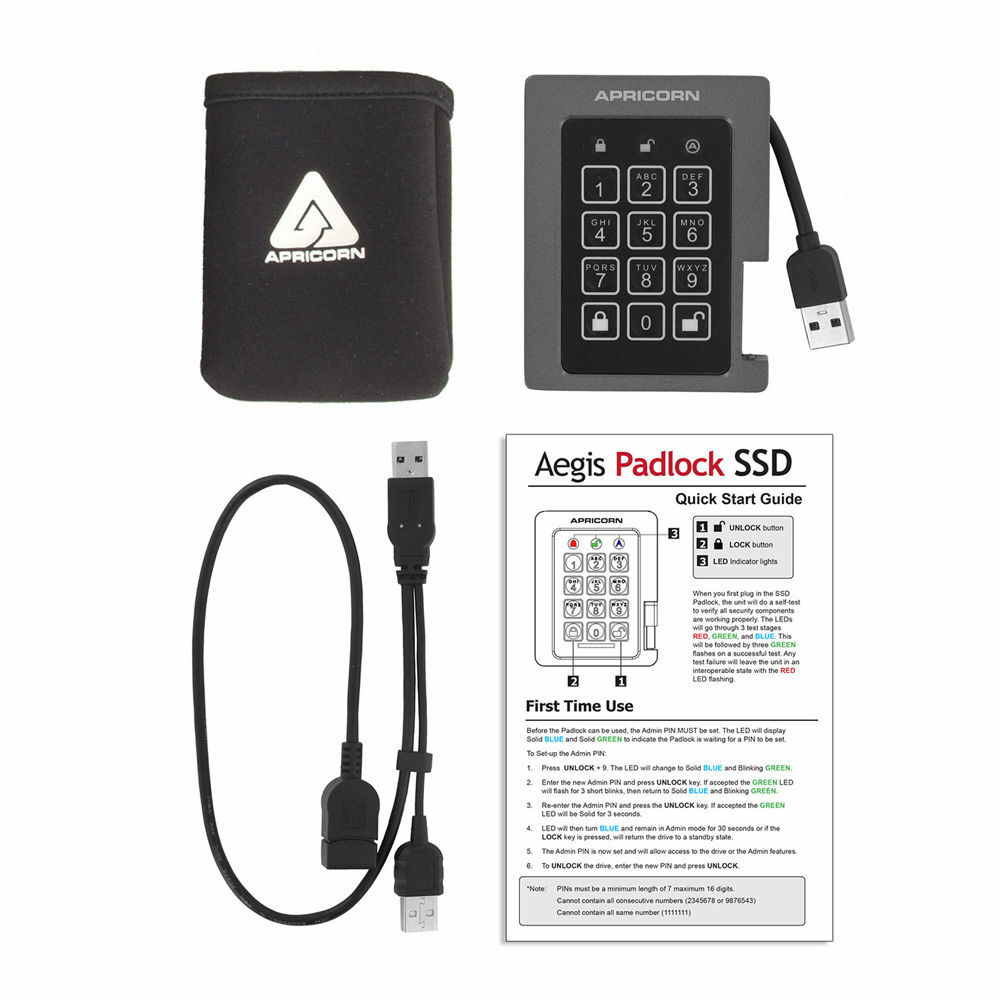 Apricorn Aegis 2 TB Padlock | SSD Portátil | USB 3.0 Robusto | Aegis Padlock FIPS 140-2 256-Bits | Criptografia de Grau Militar - Loja do Jangão - InterBros